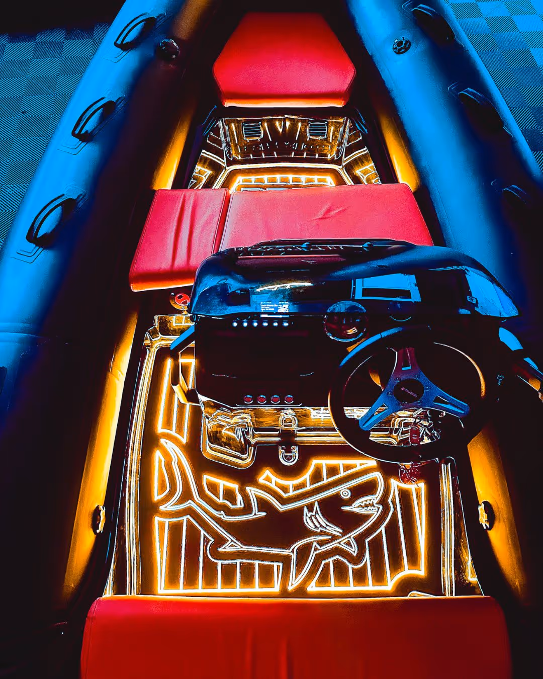 RIB cockpit with custom illuminated decking.